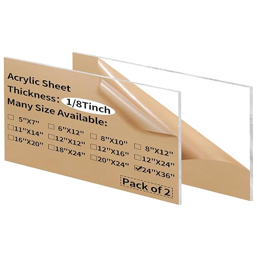 24 x 36 inch Clear Acrylic Sheets 1/8 inch Thick