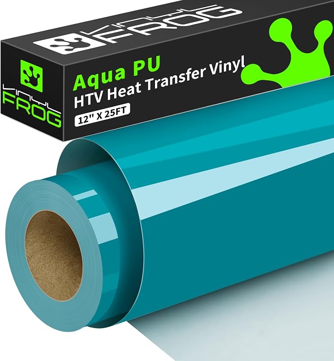 VINYL FROG Aqua Heat Transfer Vinyl Rolls 12" x25ft Teal Iron on Vinyl | Aqua
