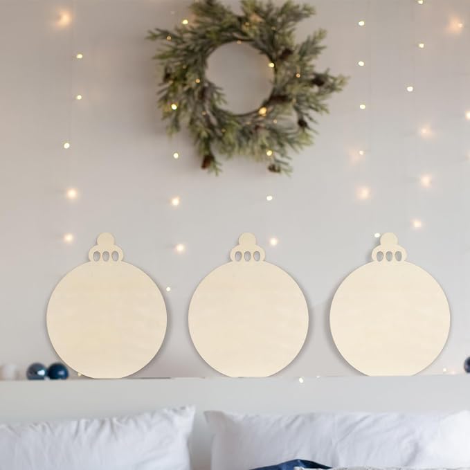 Anglechic 12 Pcs 12 Inch Christmas Ball Wood Cutouts DIY Wooden Christmas