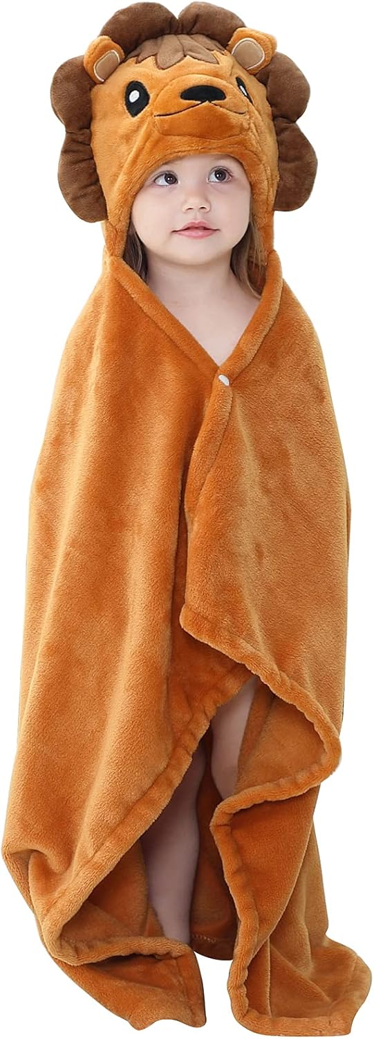 Wearable Blanket Hoodie for Kids Toddlers Hooded Towels Soft Cozy Flannel Wearable Throw Blanket Hoodie for Boys Girls Birthday Gifts (Lion 50 * 40)