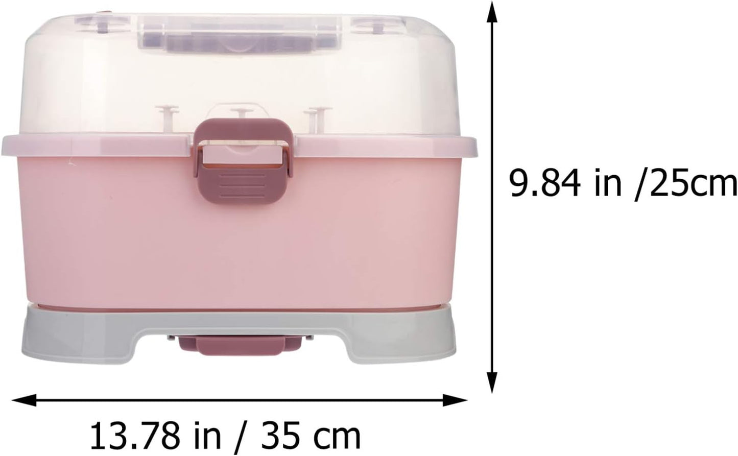 NUOBESTY Portable Baby Bottle Storage Organizer with Cover, Pink Milk Bottle Drying Rack Box for Home and Travel Use, 13.77 X 9.84 X 9.84 Inches
