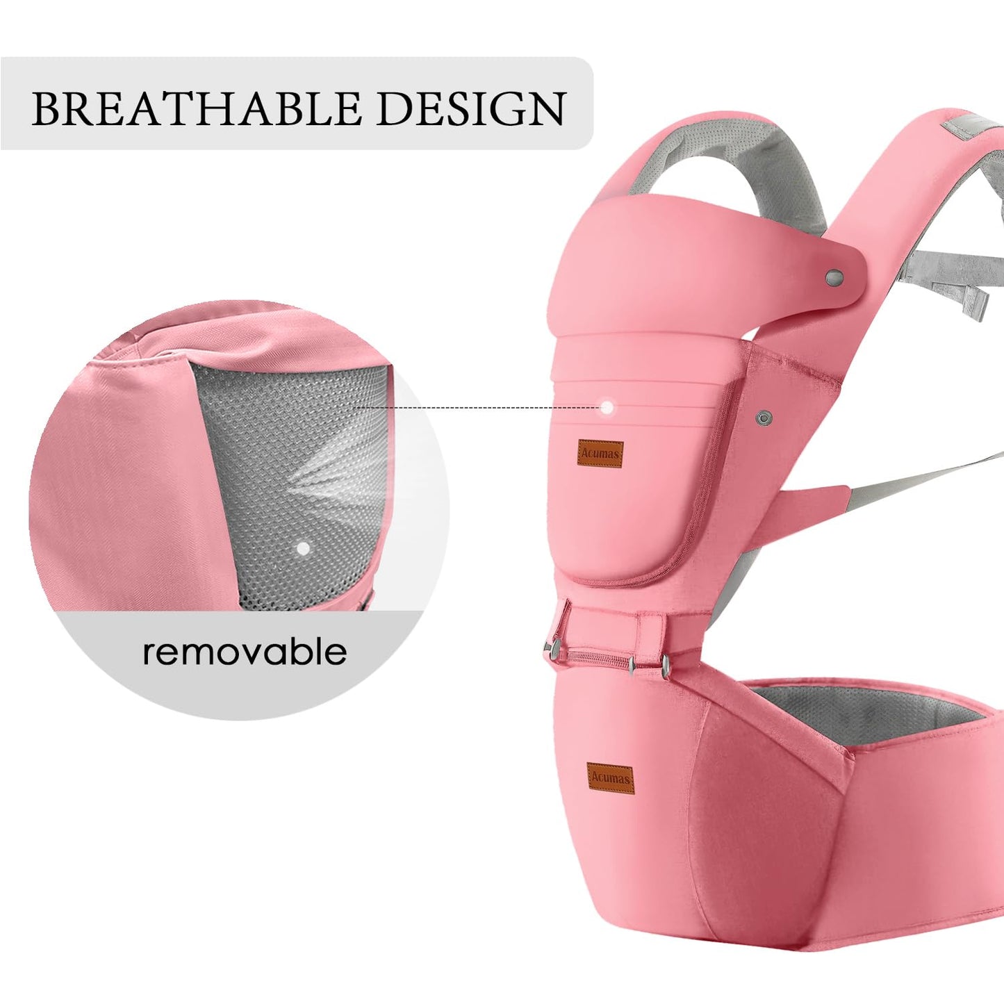Baby Carrier with Hip Seat, Baby Carrier Newborn to Toddler, 6-in-1 Ways to Carry, All Seasons, Adjustable Baby Holder Carrier for Breastfeeding(Pink)