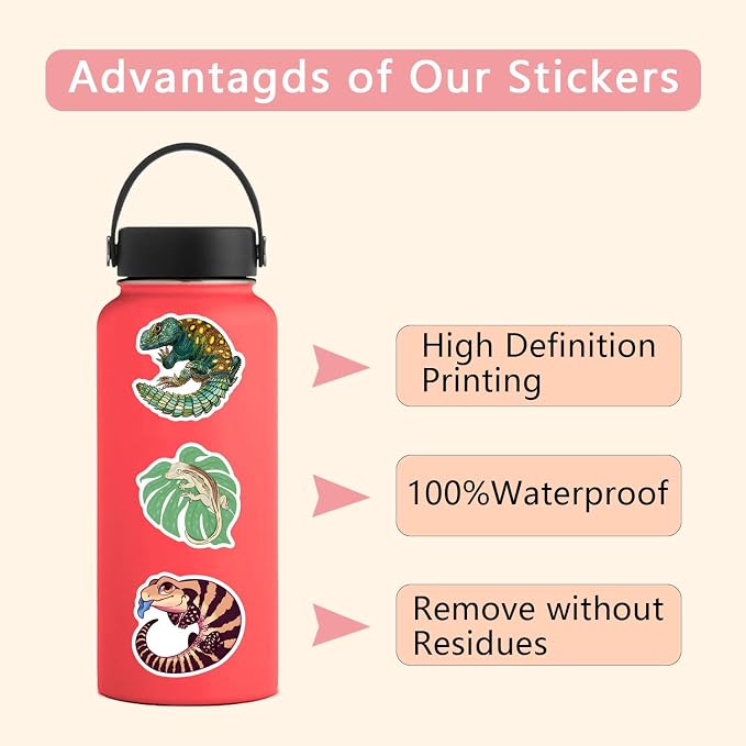 57Pcs Lizard Stickers Reptile Sticker Pack Waterproof Vinyl Water Bottle Decal