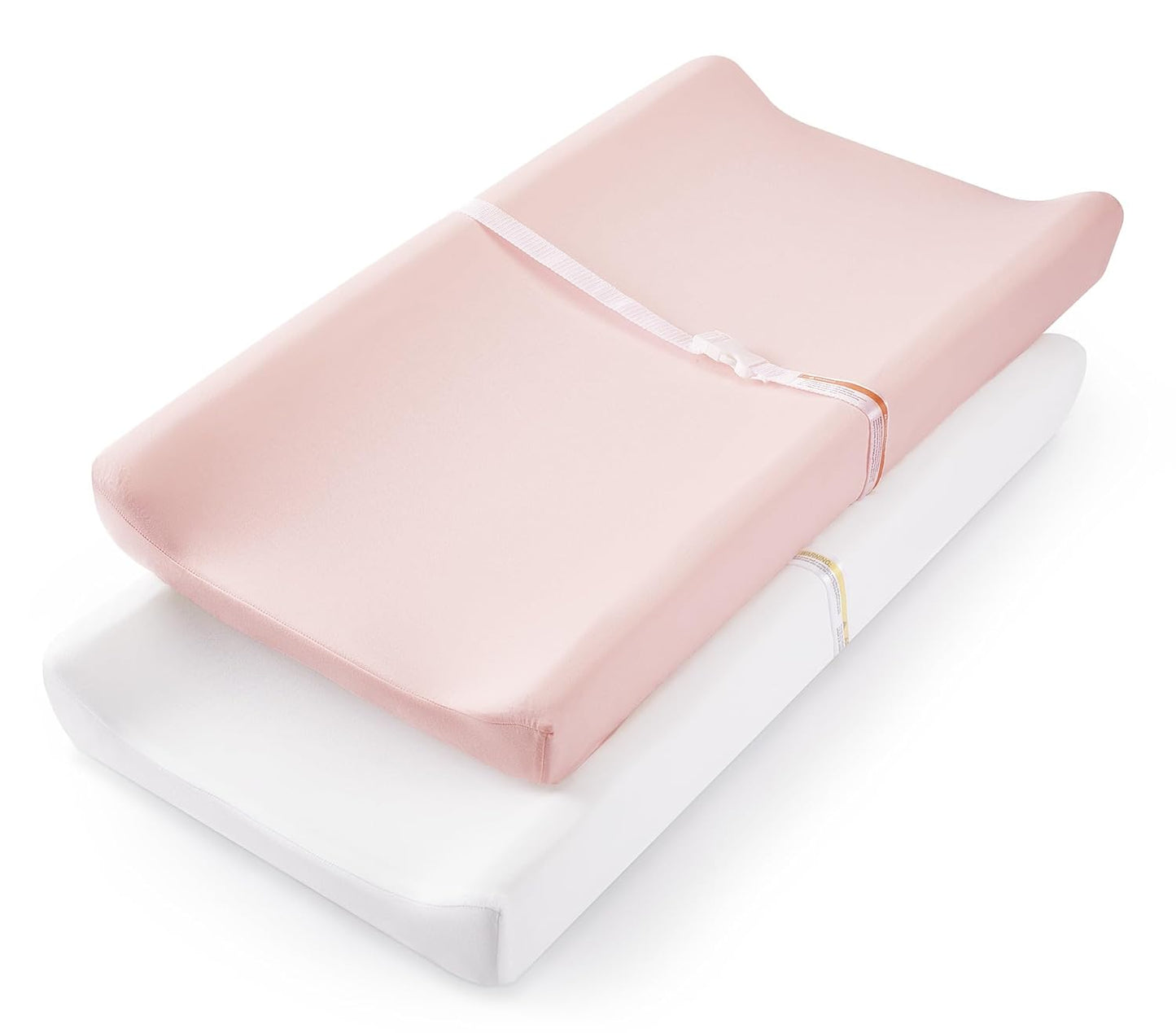 TILLYOU Changing Pad Cover Set in Soft Jersey Material - Fits 32"/34''x16 Contoured Pad for Babies,Peachy Pink & White