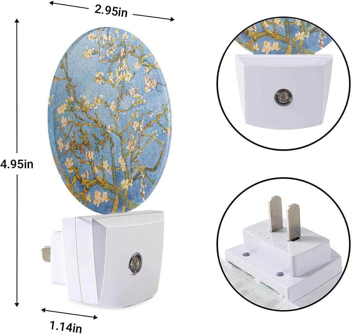 EKOBLA Almond Tree Blooming Night Light - Van Gogh Floral Painting LED Plug-in Nightlights with Dusk to Dawn Sensor, 0.5W Sleep-Friendly Lighting for Bedroom & Living Room (White & Blue)