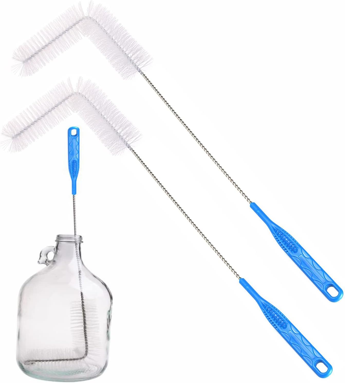 Carboy Brush, Cleaning 2 Piece 30 inch Nylon Brushes, and Stainless Steel Extended Handle Water Bottle Brushes for 3 5 6 6.5 Gallon Glass Jugs Fermenters L-Bend Wire DHUAYT47665