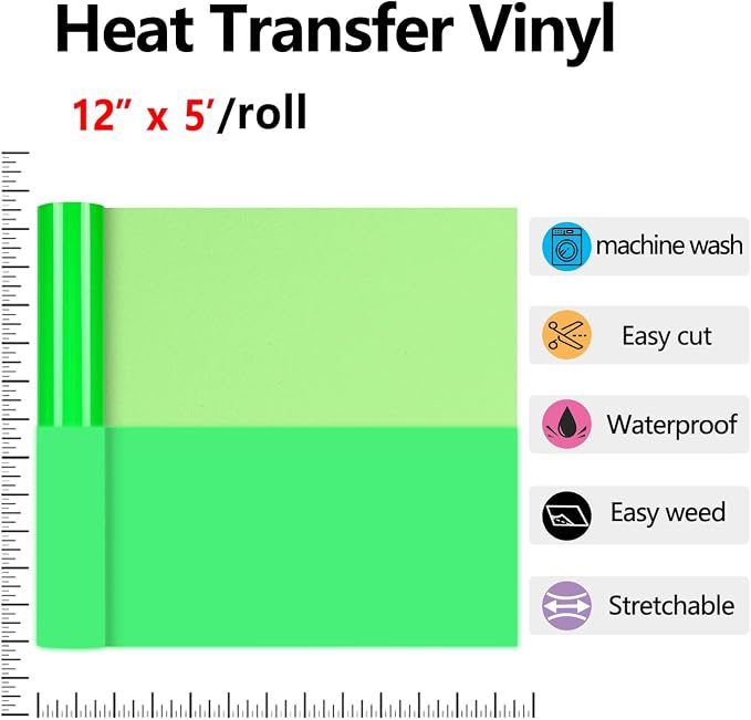HTVVETUR Glow in The Dark HTV Heat Transfer Vinyl Roll 12 Inch by 5 Feet Iron