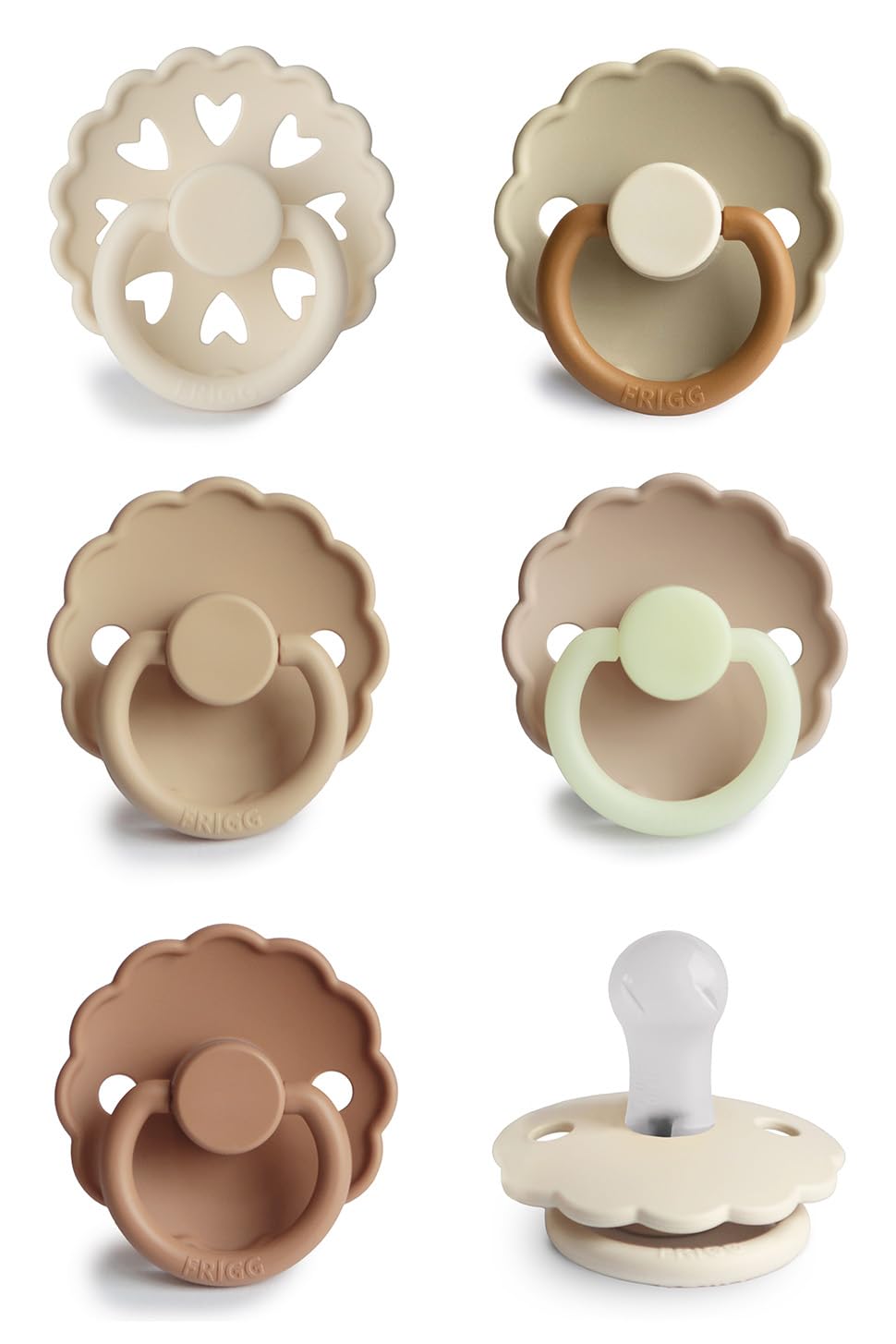 FRIGG SilkySoft Silicone Baby Pacifier 6-Pack Cinnamon Charm | Made in Denmark | BPA-Free (0-6 Months)
