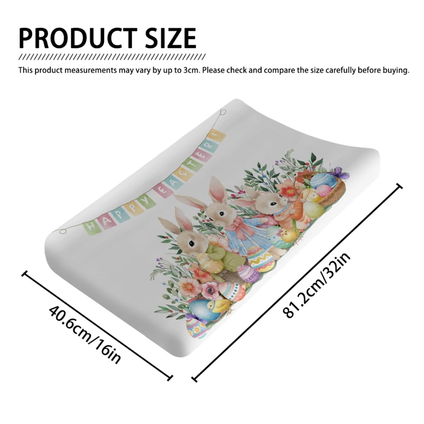 Happy Easter Bunny Eggs Changing Pad Cover Spring Rabbits Chicks Grass Flowers Leaves Garden Diaper Changing Table Cover Sheets for Boy Girl Soft Stretchy Change Table Pad Mats Covers 32''x16''