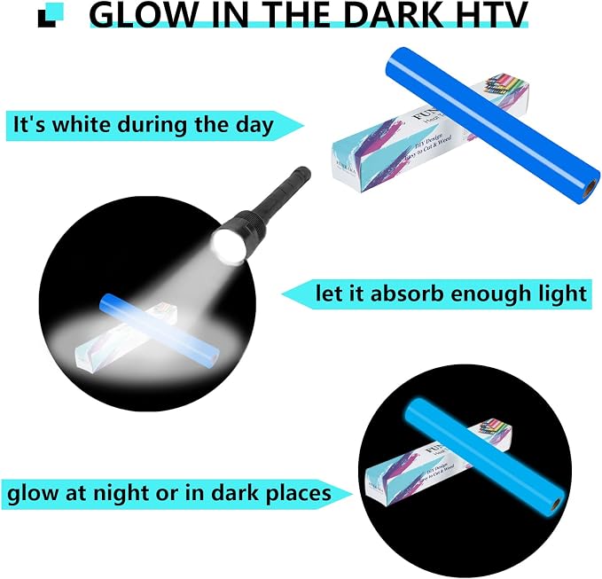 FUNKAKA Glow in The Dark Heat Transfer Vinyl Roll, Glow in The Dark HTV Vinyl