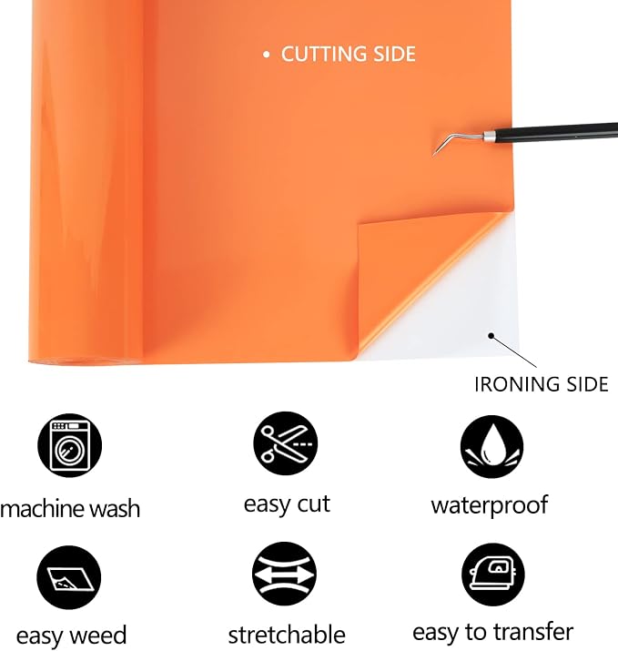 TUMIYA Orange Heat Transfer Vinyl HTV Rolls, Glossy Adhesive HTV Vinyl