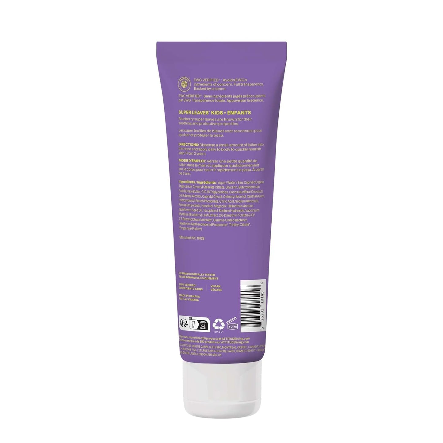 ATTITUDE Body Lotion for Kids, EWG Verifed Moisturizer, Dermatologically Tested, Plant and Mineral Based Cream, Vegan, Vanilla & Pear Scent, 8 Fl Oz