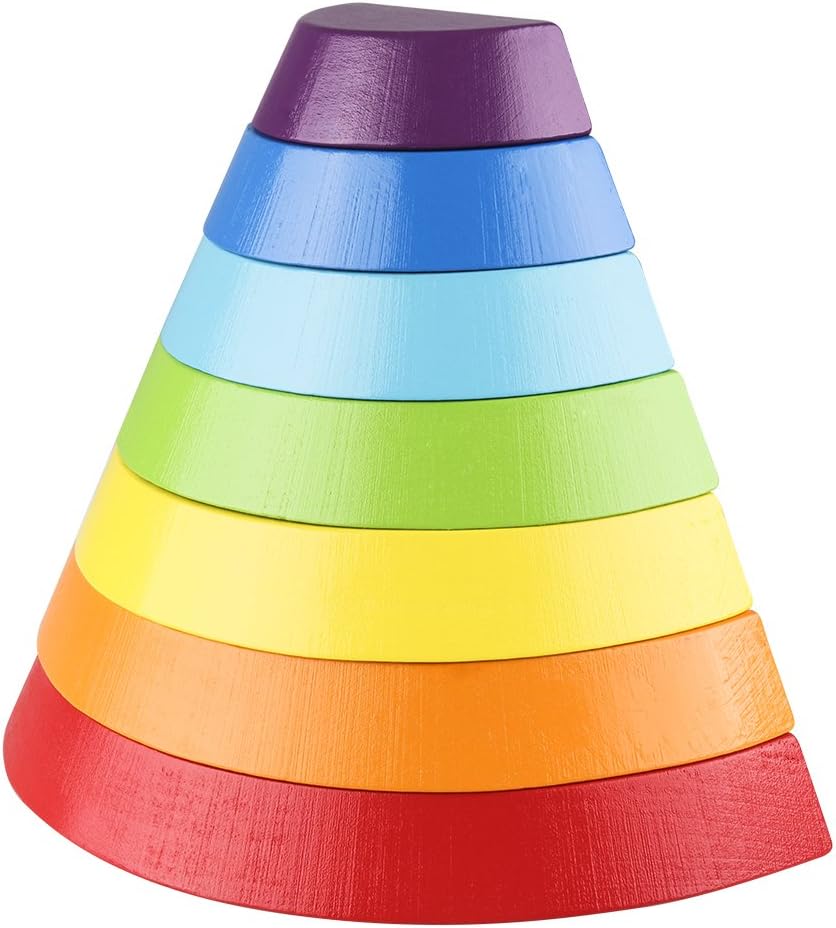 Coogam Wooden Rainbow Stacker Nesting Puzzle Blocks - Tunnel Stacking Game Building Creative Color Shape Matching Jigsaw Learning Toy Set Board Early Development Gift for Kids Boy Girl