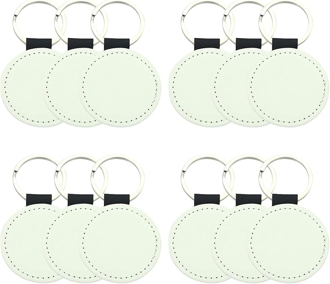 12 Pcs Sublimation Blank Keychains, PU Leather White Keychains Ornament Pendants
