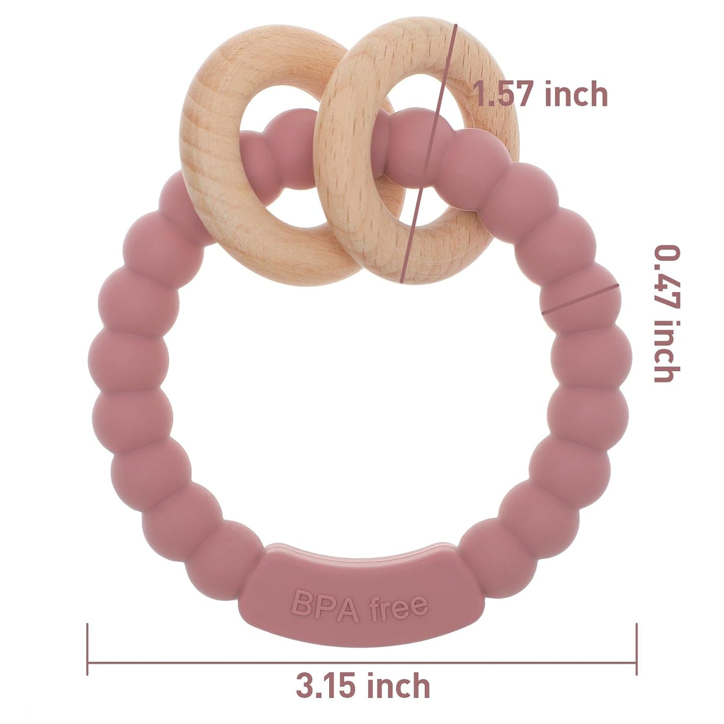 Baby Teether, One Piece Design Silicone & Beech Teething Ring Toy for Babies, BPA Free (Hunter Green)