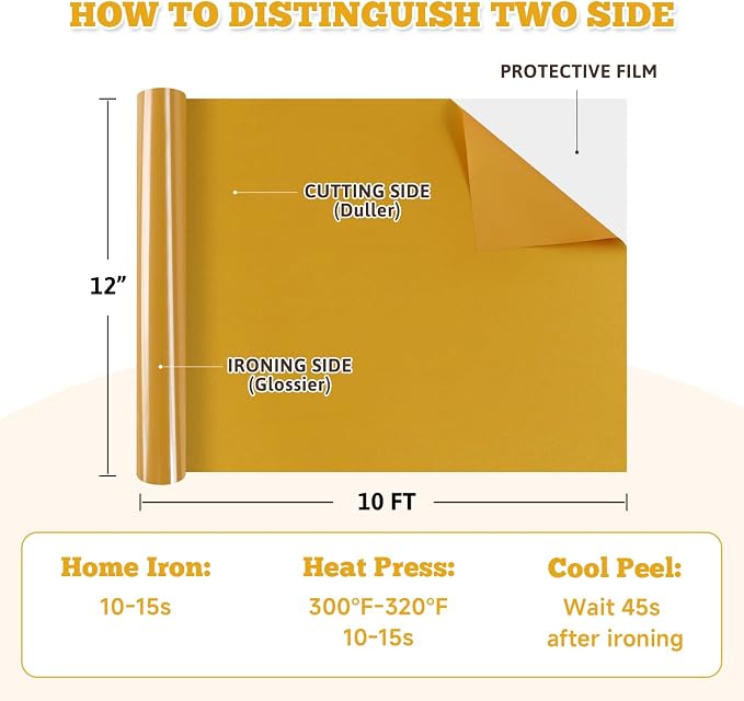 FUNKAKA Heat Transfer Vinyl Reflective Golden HTV Roll, HTV Vinyl