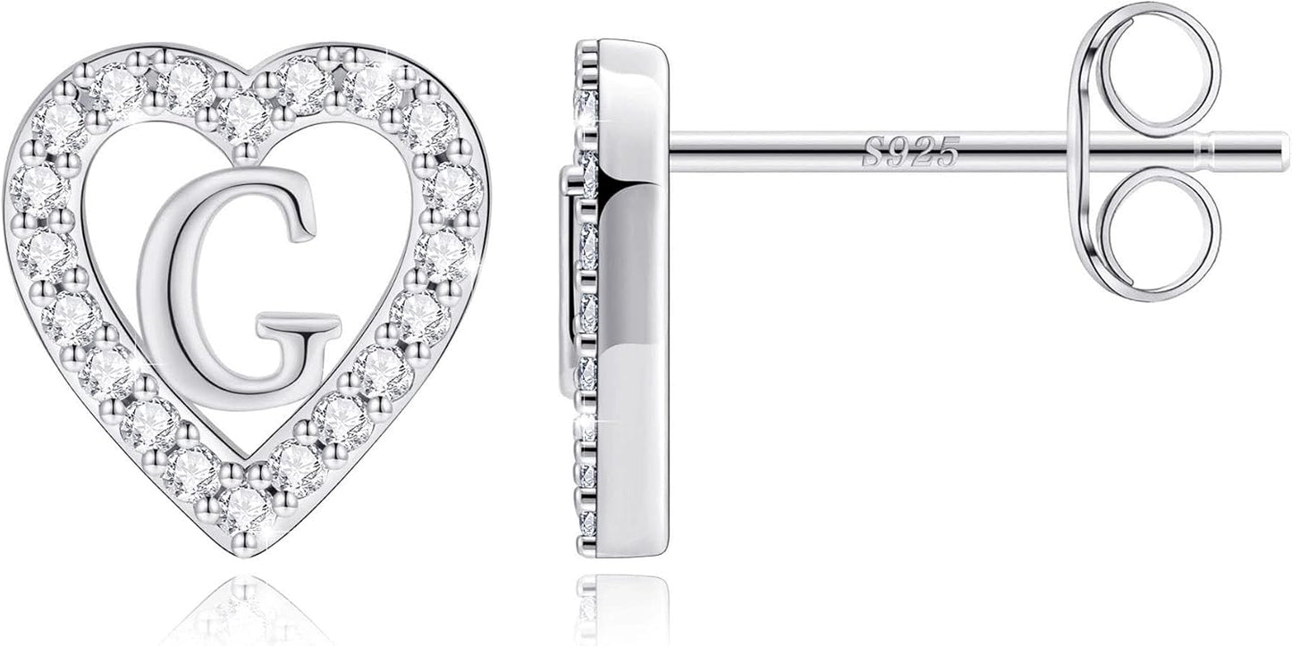 Anoup Christmas Gifts for Grandkids Girls Earrings - S925 Sterling Silver Post CZ Hypoallergenic Stud Heart Initial Earrings for Women Kids Jewelry Stocking Stuffers for Teen Girls Birthday Gifts