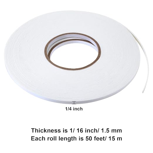 Tatuo 2 Rolls Double Sided Foam Tape 1/4 Inch by 50 Feet White PE Foam Tape