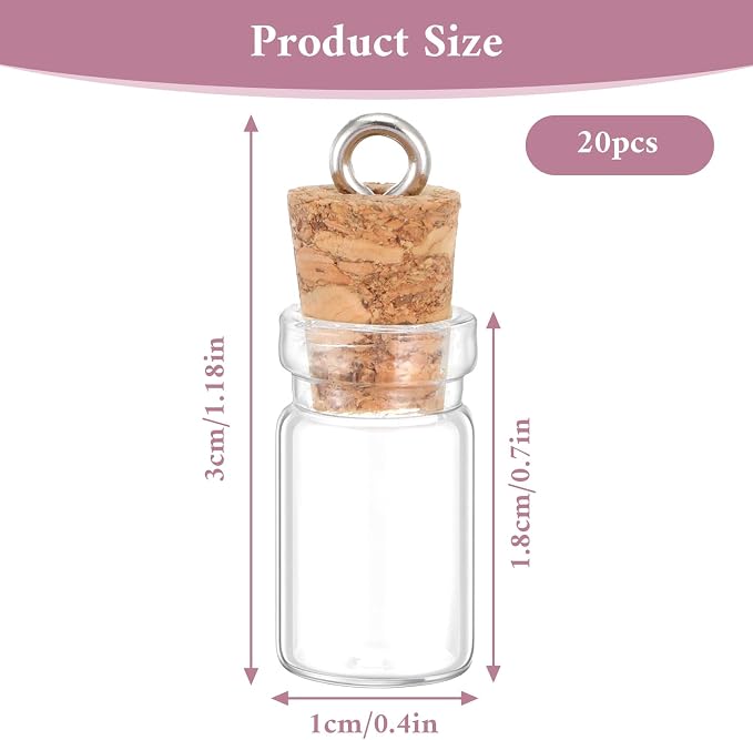 20 Pcs Mini Glass Bottles with Cork 1ml Capacity Clear Tiny Glass Bottles