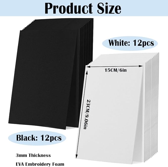 BLOSSIONA 24pcs 3mm Embroidery Foam Sheets