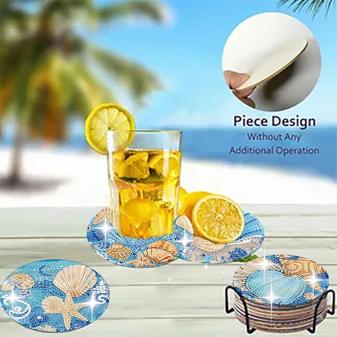 8 Pack Ocean Diamond Art Coasters, Seashell Diamond Painting Coasters Kits |