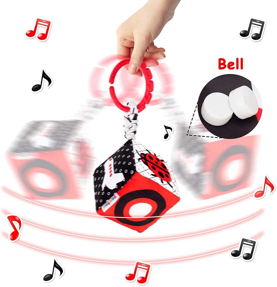 teytoy High Contrast Baby Stroller Toy, Black and White Infant Pattern Toys with Rattle, Easy Clip Hanging Toys, Stroller Crib Carseat Toy, Newborn Baby Toys for 0 3 6 9 12 Month