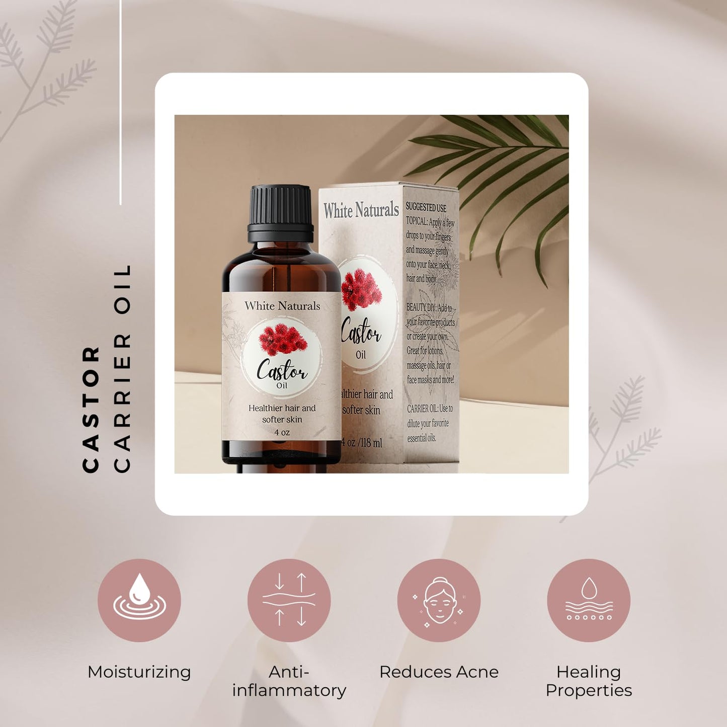Organic Castor Oil, 100% Pure Natural, Cold Pressed for Essential Oils Mixing Natural Dry Skin Moisturizer Body & Face Care, Eyelash Caster Oil, Eyelashes Eyebrows Lash & Hair Growth Serum 4oz