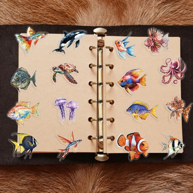 50Pcs Cartoon Marine Life Stickers Waterproof PET Water Bottle Decal Marine