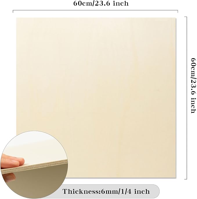 3 Pack 24 x 24 x 1/4 Inch-6mm Thick Basswood Sheets