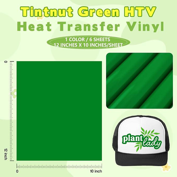 Tintnut Spring Green Heat Transfer Vinyl, easy cut & weed, stretch washable
