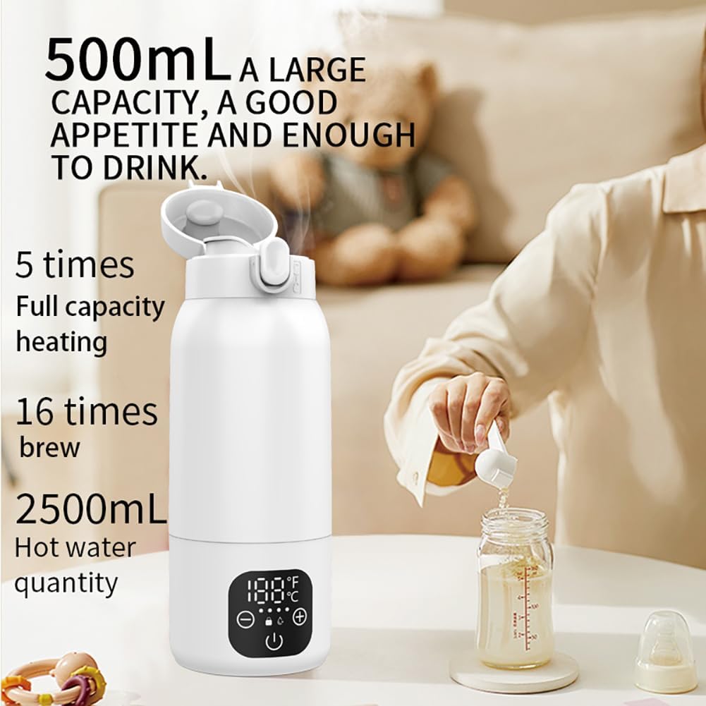 Portable Milk Warmer for Travel, 18.88oz Large Capacity Bottle Fast Breastmilk Water Warmer On The Go with LCD Display for Vehicle, Car, Airplane Journey