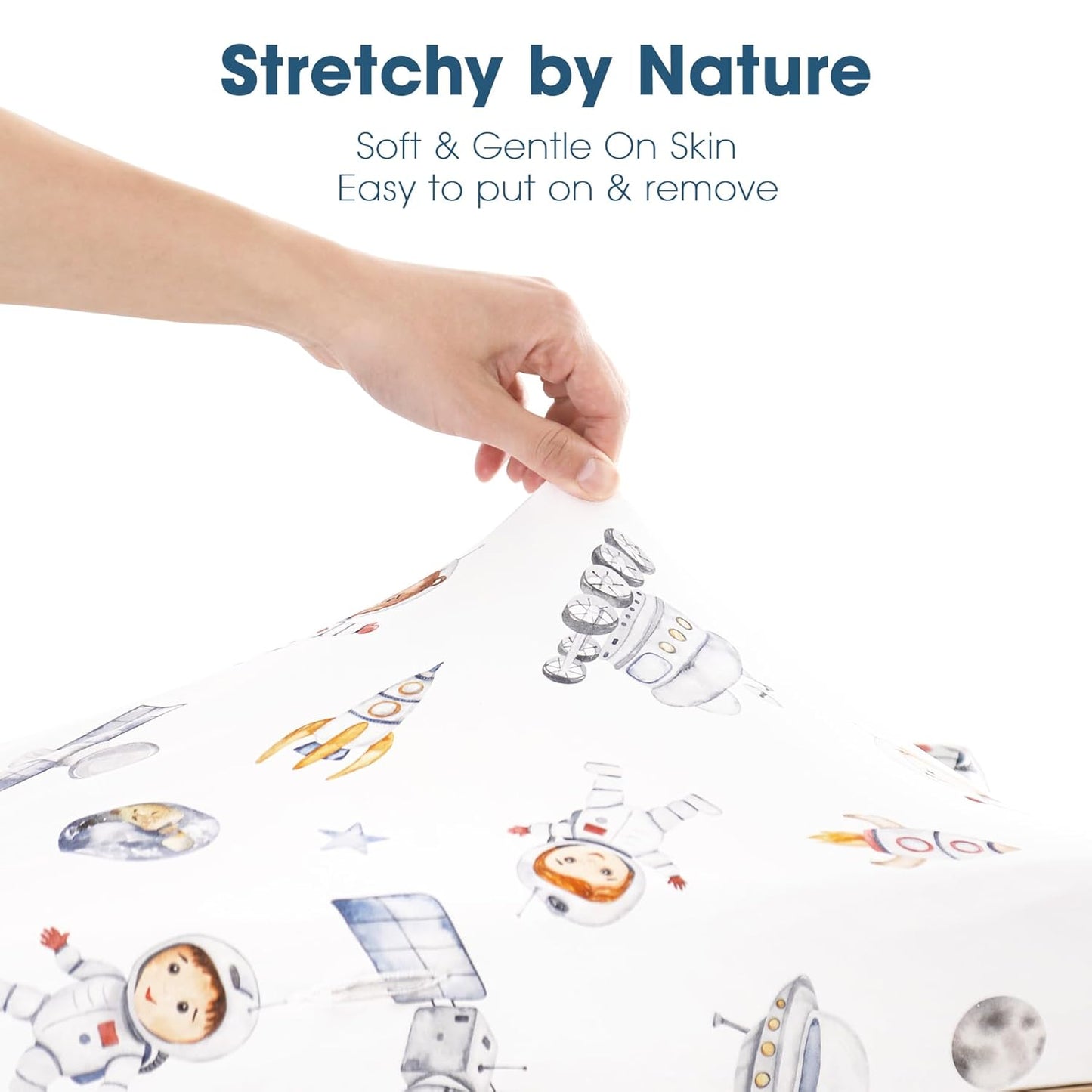 GRSSDER Stretch Ultra Soft Jersey Knit Changing Pad Cover Set 2 Pack, Change Table Pad Covers Fit 32"/34" x 16" Pads Safe and Snug, Space Print for Boys and Girls