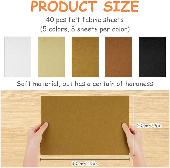 Ainiv 40pcs 8×12 inches Coloured Felt Fabric Sheets, Fabrics DIY Craftwork