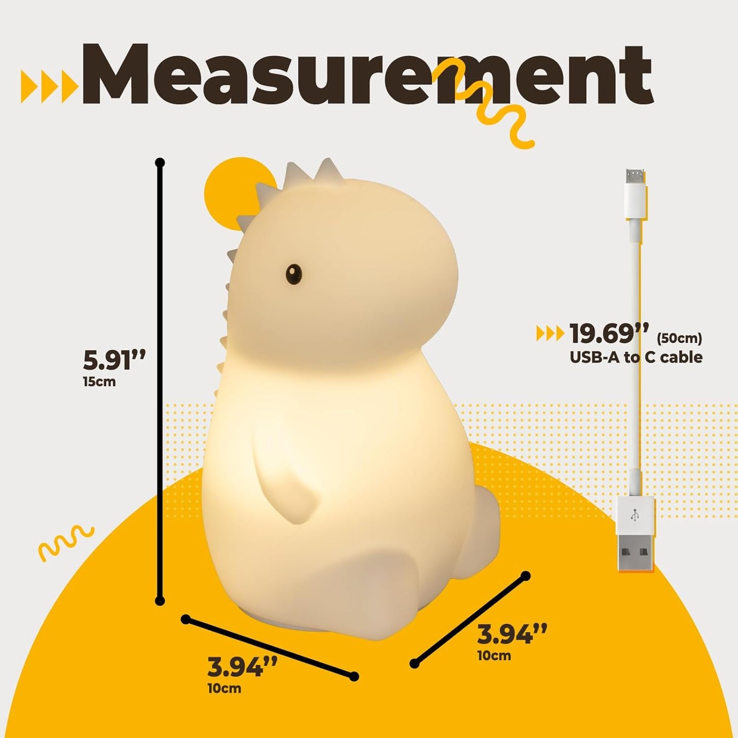 LED Squishy Animal Night Light - 2 Level Dimmable Nursery Lamp for Kids, Rechargeable Touch Lamp, Cute Dorm Decor - Perfect Baby Boys Girls Gift (Little Dinosaur)
