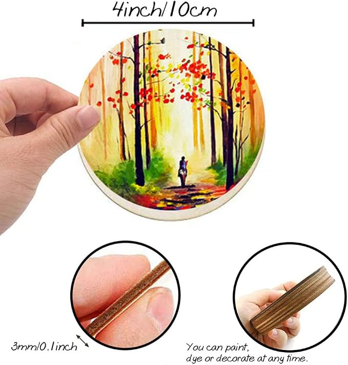 50 Pcs 4 Inch Wood Circles for Crafts, Unfinished Blank Wooden Circles Round