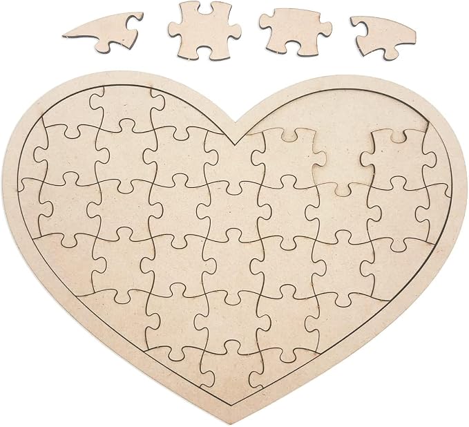 3 Pack Blank Wooden Heart Shaped Jigsaw Puzzle 11.2x8.4 Inch Unfinished Wooden
