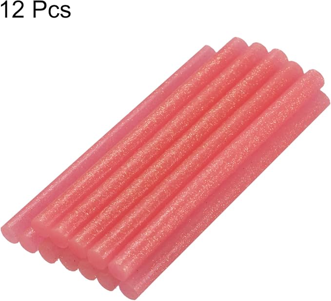 uxcell Mini Hot Glue Sticks for Glue Gun 7mm x 200mm Glitter Light Red 12pcs