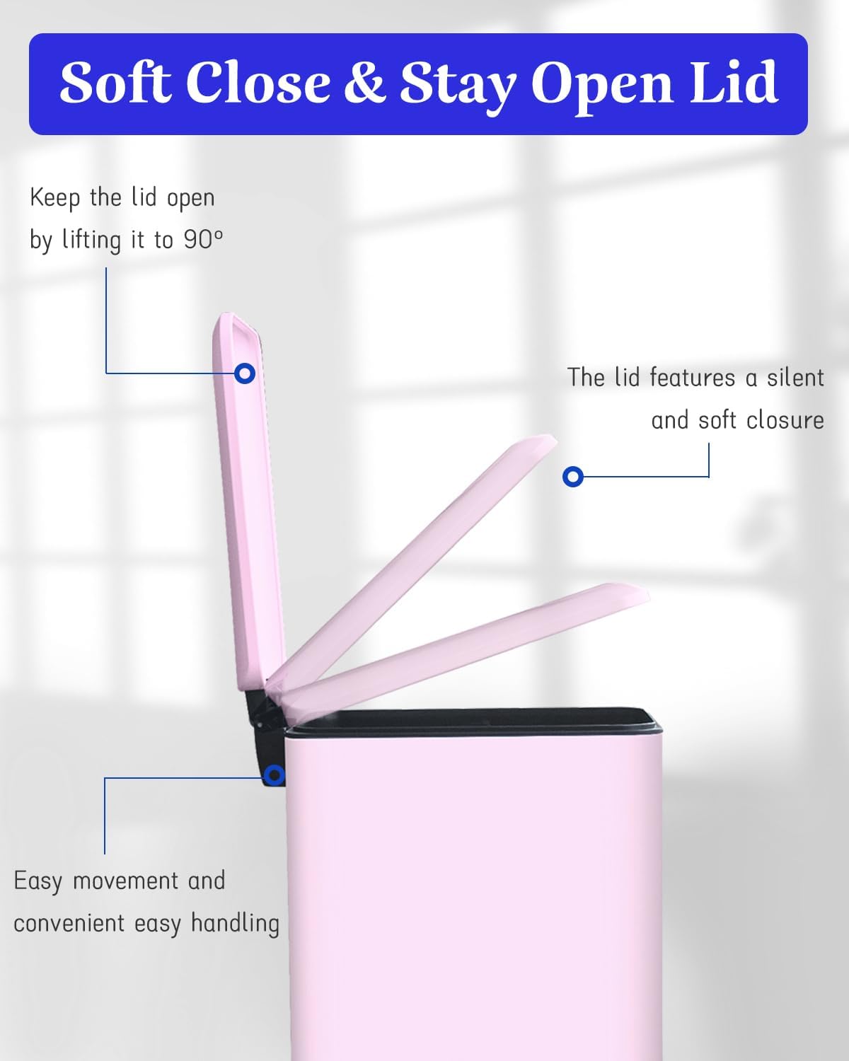 8 Gallon Step Trash Can with Soft Close Lid, 30L Stainless Steel Garbage Can, Fingerprint Resistant with Removal Inner Bucket, Pink Trash Can for Home, Kitchen, Laundry Room, Office, Bathroom
