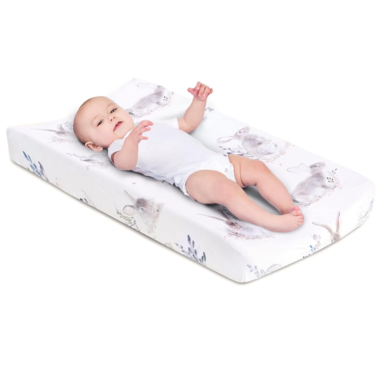 Oilo Changing Pad Cover, Breathable 100% Turkish Cotton Fitted Jersey, 300 Thread Count, Machine Washable, Fits Standard Changing Pads (32" x 16"), Girl, Boy, & Neutral Nursery Design, Cottontail