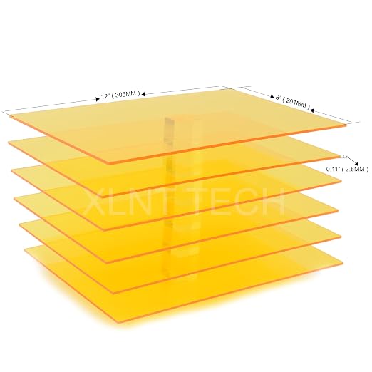 6 PCS Yellow Transparent Cast Acrylic Sheets 8" x 12" x 0.118", Plexiglass
