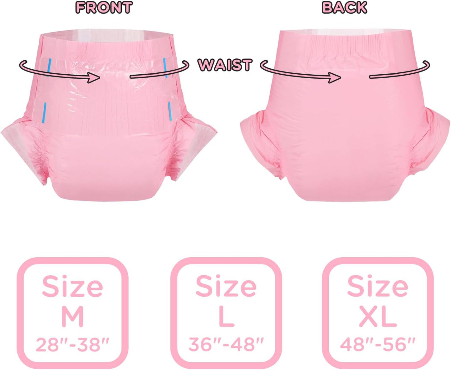 Littleforbig Adjustable Tapes Adult Diaper 2 Pieces - ABDry Ultra Absorbent Diapers Pink (Medium 28"-38")