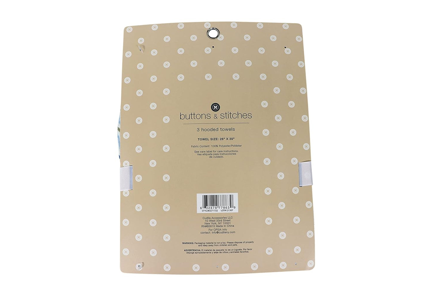 Cudlie Buttons & Stitches Baby Boy 3 Pack Rolled/Carded Hooded Towels in Dog Gone Cute Print, GS71722