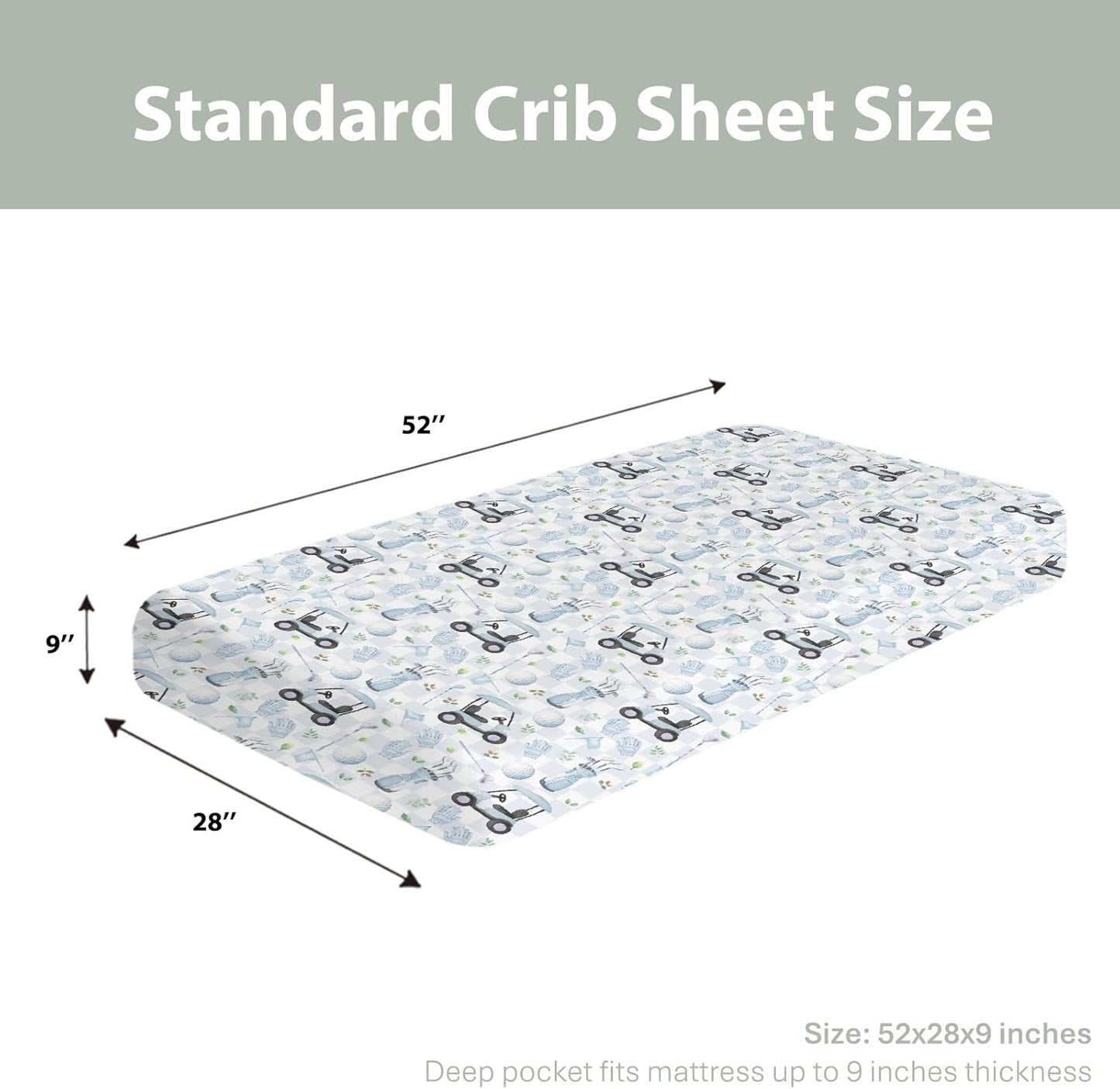 Golf Baby Crib Sheets, 28"x52", Sports, Blue, Polyester, Standard Crib