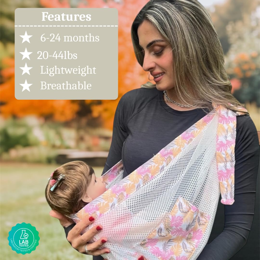 Baby to Toddler Sling Carrier, Toddler Carrier 25-60 lbs – Baby Travel Essential, Adjustable Mesh Sling with Secure Safety Buckle & Comfortable Hip Sling with One Hand Support – Tropical Pink