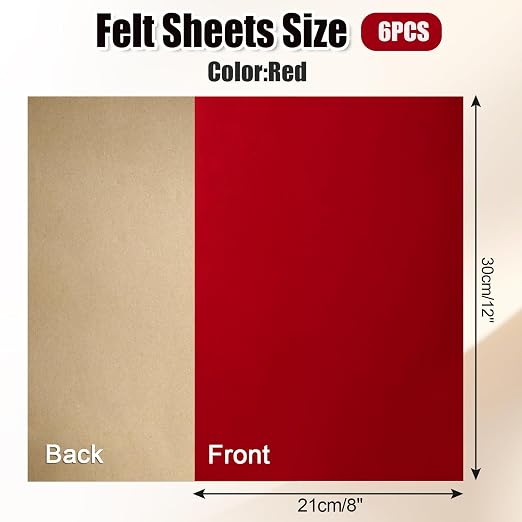 Biaungdo Red Self Adhesive Felt Sheets, 8 x 12 Inch, Felts Fabric