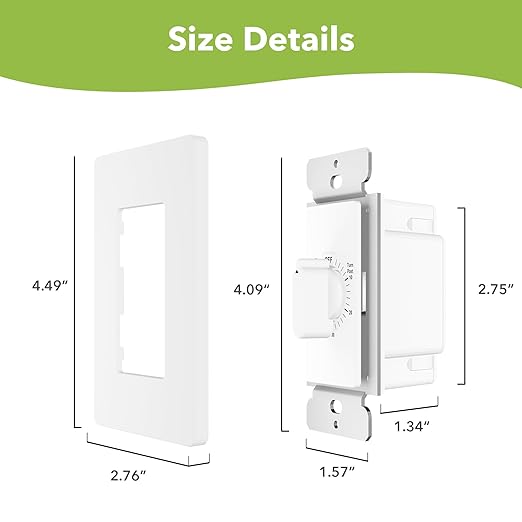 HBN 60 Minute Spring Wound Countdown Timer Switch for Bathroom Exhaust Fan, in-Wall Mechanical Light Switch Timer, No Neutral Required, Wall Plate Included, ETL Listed