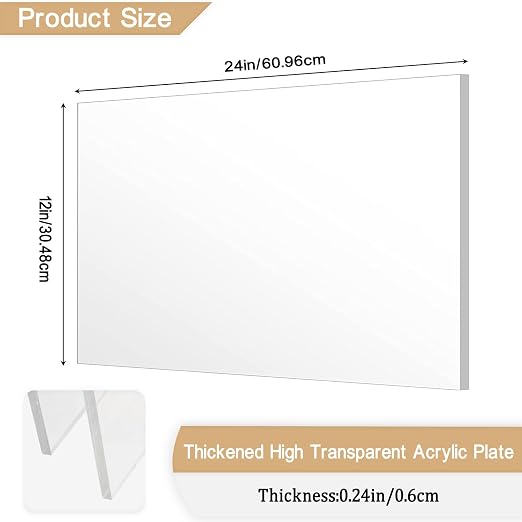 Clear Acrylic Sheet Plexiglass, 1/4" Thick Cast Acrylic Glass Sheet, Plexiglass
