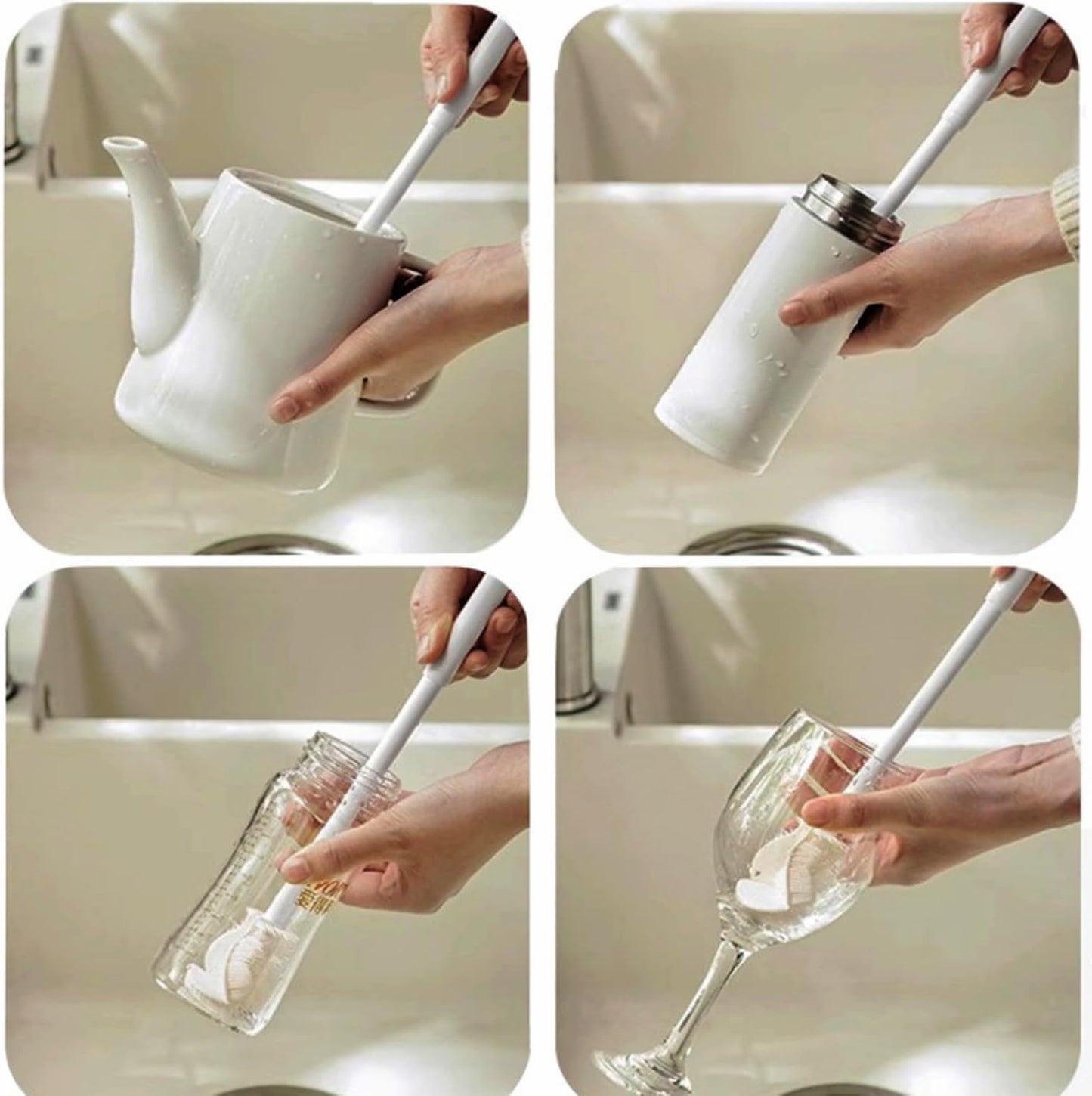 360° Flexible Silicone Bottle Brush with Long Handle, Deep Cleaning Brush for Long Bottle, Narrow Neck Bottle, Water Bottles, Baby Bottles, Flasks (2PCS)