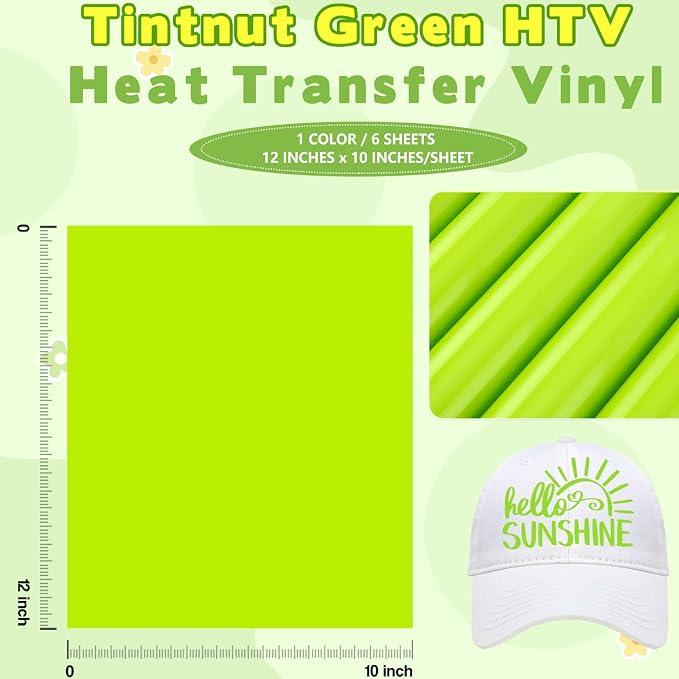 Tintnut Jasmine Green Heat Transfer Vinyl, easy cut & weed, stretch washable