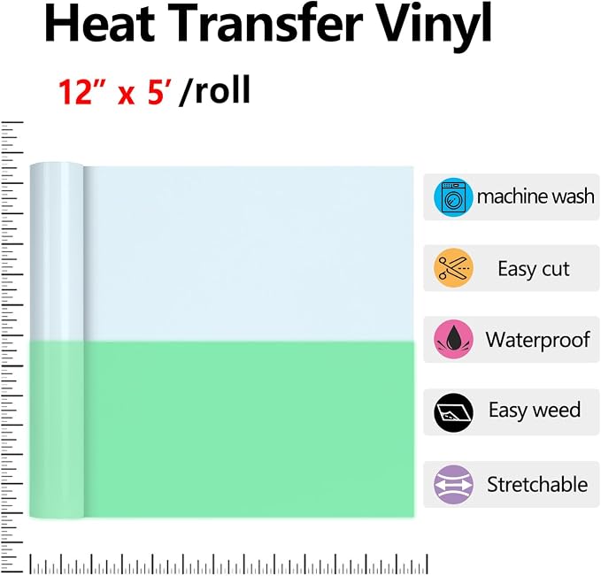 HTVVETUR Glow in The Dark HTV Heat Transfer Vinyl Roll 12 Inch by 5 Feet Iron